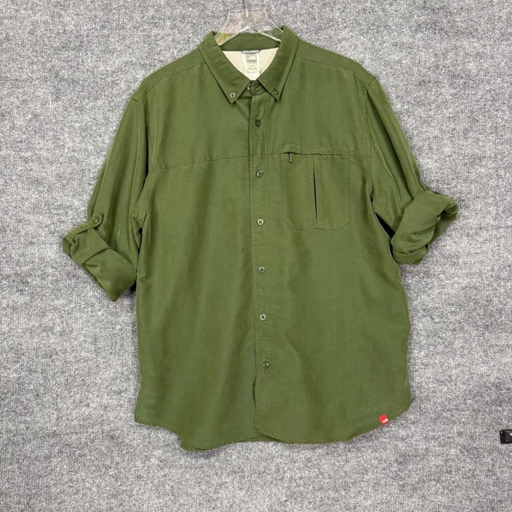 The North Face Shirt Mens Large Green Button Down Adjustable Sleeves Hiking Gorp